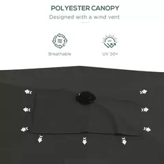 Outsunny 2 x 3(m) Garden Parasol Umbrella, Rectangular Outdoor Market Umbrella Sun Shade with Crank & Push Button Tilt, 6 Ribs, Aluminium Pole, Dark Grey - 7