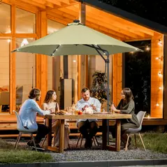 Outsunny 3(m) Solar LED Cantilever Parasol - Beige - 2