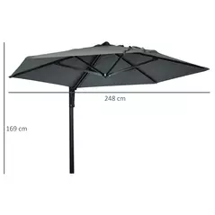 Outsunny 2.5m Wall Mounted Parasol, Hand to Push Outdoor Patio Umbrella with 180 Degree Rotatable Canopy for Porch, Deck, Garden, 250 cm, Dark Grey - 3