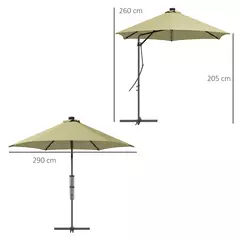 Outsunny 3(m) Solar LED Cantilever Parasol - Beige - 3