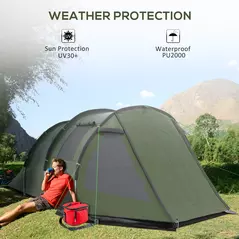 Outsunny Two Room Tunnel Tent Camping Tent for  3-4 Man with Windows, Covers, Carry Bag, for Fishing, Hiking, Sports, Green - 5