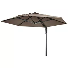 Outsunny 2.5m Wall Mounted Parasol, Hand to Push Outdoor Patio Umbrella with 180 Degree Rotatable Canopy for Porch, Deck, Garden, 250 cm, Khaki - 1