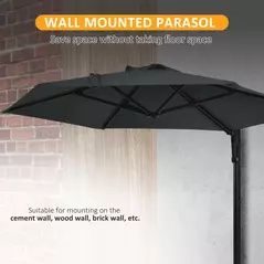 Outsunny 2.5m Wall Mounted Parasol, Hand to Push Outdoor Patio Umbrella with 180 Degree Rotatable Canopy for Porch, Deck, Garden, 250 cm, Dark Grey - 8