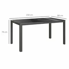Outsunny 150cm x 88cm Aluminium Table, with Glass Tabletop - Grey - 3