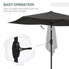 Outsunny 2 x 3(m) Garden Parasol Umbrella, Rectangular Outdoor Market Umbrella Sun Shade with Crank & Push Button Tilt, 6 Ribs, Aluminium Pole, Dark Grey - 5