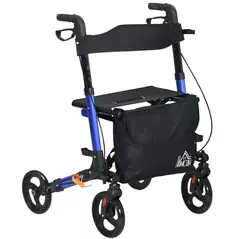 HOMCOM Portable Rollator Walker with 6 Adjustable Height and Dual Brakes for travel and Dailt Use, Blue - 1