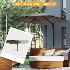 Outsunny 2.5m Wall Mounted Parasol, Hand to Push Outdoor Patio Umbrella with 180 Degree Rotatable Canopy for Porch, Deck, Garden, 250 cm, Khaki - 4