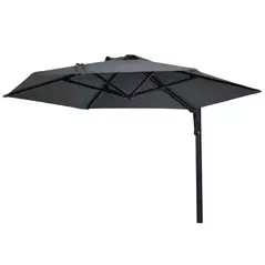 Outsunny 2.5m Wall Mounted Parasol, Hand to Push Outdoor Patio Umbrella with 180 Degree Rotatable Canopy for Porch, Deck, Garden, 250 cm, Dark Grey - 1