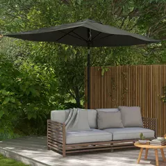 Outsunny 2 x 3(m) Garden Parasol Umbrella, Rectangular Outdoor Market Umbrella Sun Shade with Crank & Push Button Tilt, 6 Ribs, Aluminium Pole, Dark Grey - 2