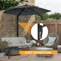 Outsunny 2.5m Wall Mounted Parasol, Hand to Push Outdoor Patio Umbrella with 180 Degree Rotatable Canopy for Porch, Deck, Garden, 250 cm, Dark Grey - 5