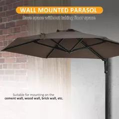 Outsunny 2.5m Wall Mounted Parasol, Hand to Push Outdoor Patio Umbrella with 180 Degree Rotatable Canopy for Porch, Deck, Garden, 250 cm, Khaki - 8