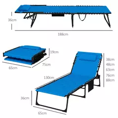 Outsunny Set of Two Sun Loungers, with Five-Position Reclining Backs - Blue - 3