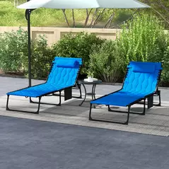 Outsunny Set of Two Sun Loungers, with Five-Position Reclining Backs - Blue - 2