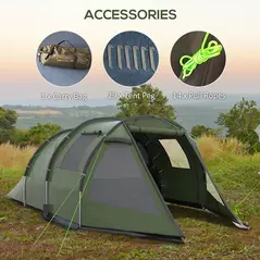 Outsunny Two Room Tunnel Tent Camping Tent for  3-4 Man with Windows, Covers, Carry Bag, for Fishing, Hiking, Sports, Green - 7