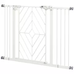 PawHut Pressure Fit Stair Gate Dog Gate w/ Auto Closing Door, Double Locking, Easy Installation, for 74-100cm Openings - White - 1