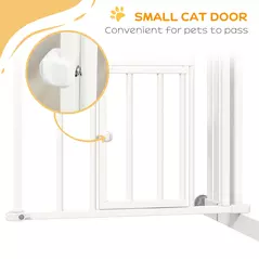 PawHut Pressure Fit Stair Gate, Dog Gate w/ Small Cat Door, Auto Closing System, Double Locking Openings, 74-80cm - White - 8