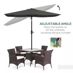 Outsunny 2 x 3(m) Garden Parasol Umbrella, Rectangular Outdoor Market Umbrella Sun Shade with Crank & Push Button Tilt, 6 Ribs, Aluminium Pole, Dark Grey - 4