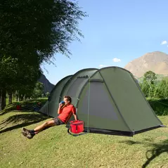 Outsunny Two Room Tunnel Tent Camping Tent for  3-4 Man with Windows, Covers, Carry Bag, for Fishing, Hiking, Sports, Green - 2
