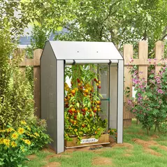 Outsunny Mini Greenhouse with 4 Wire Shelves, Portable Tomato Greenhouse, Upgraded Garden Grow House for Plants with Roll Up Door and Vents, 100 x 80 x 150cm, White - 2