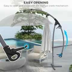 Outsunny 2.7m Cantilever Parasol, with Cross Base - Grey - 4