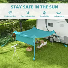Outsunny Beach Tent Event Shelter with Detachable Sidewall and Carry Bag, for Camping, Trips, Fishing, Picnics, Sky Blue - 4