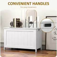 HOMCOM Storage Chest, Modern Storage Trunk with 2 Safety Hinges and Cut-out Handles, Wooden Toy Box for Living Room, Entryway, 76 x 40 x 48 cm, White - 6