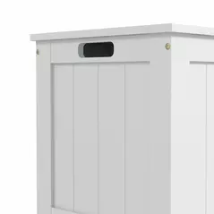 HOMCOM Storage Chest, Modern Storage Trunk with 2 Safety Hinges and Cut-out Handles, Wooden Toy Box for Living Room, Entryway, 76 x 40 x 48 cm, White - 8