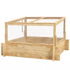 Outsunny 2-In-1 Wooden Greenhouse Planter Box - Natural - 1