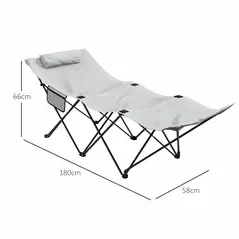 Outsunny Camping Bed for Adults, Single Folding Camp Bed, Portable Camping Cot with Side Pocket, Headrest and Oxford Seat for Outdoor, Travel, Fishing, Light Grey - 3