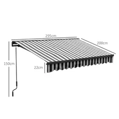 Outsunny 3 x 2m Aluminium Frame Electric Awning, with Remote - Grey/White - 3
