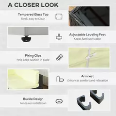 Outsunny Seven-Piece Rattan Garden Set, with Glass-Top Table - Black/Beige - 7