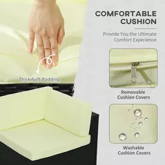 Outsunny Seven-Piece Rattan Garden Set, with Glass-Top Table - Black/Beige - 6