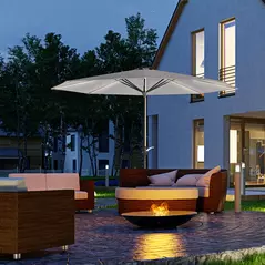 Outsunny 2.65m Garden Parasol, with LED Lights - Light Grey - 2