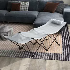 Outsunny Camping Bed for Adults, Single Folding Camp Bed, Portable Camping Cot with Side Pocket, Headrest and Oxford Seat for Outdoor, Travel, Fishing, Light Grey - 9