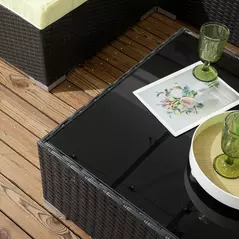 Outsunny Seven-Piece Rattan Garden Set, with Glass-Top Table - Black/Beige - 9