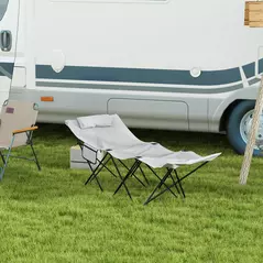 Outsunny Camping Bed for Adults, Single Folding Camp Bed, Portable Camping Cot with Side Pocket, Headrest and Oxford Seat for Outdoor, Travel, Fishing, Light Grey - 2