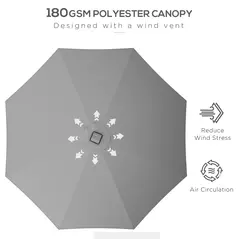 Outsunny 2.65m Garden Parasol, with LED Lights - Light Grey - 5