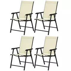 Outsunny Set of Four Folding Garden Chairs - Beige - 1