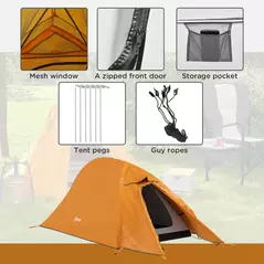 Outsunny Double Layer Camping Tent, 1-2 Man Backpacking Tent with Carry Bag, 2000mm Waterproof and Lightweight, Orange - 6