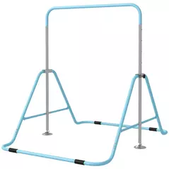 HOMCOM Kids Gymnastic Bar, with Adjustable Height, Foldable Horizontal Bars - Light Blue - 1