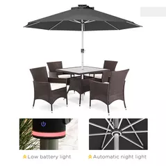 Outsunny 3m Parasol, with Solar-Powered LED Lights - Grey - 8