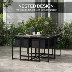 Outsunny 5 Piece Garden Dining Set with Breathable Mesh Seat, Adjustable Backrest, Tempered Glass Table Top for Patio, Black - 4