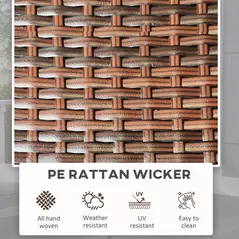 Outsunny Foldable PE Rattan Outdoor Coffee Table, Metal Frame Wicker Round Side Table, Coffee Table Side Table for Lawn, Garden, Mixed Brown - 5