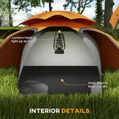 Outsunny Aluminium Frame Camping Tent Dome Tent with Removable Rainfly, 2000mm Waterproof, for 1-2 Man, Orange - 5