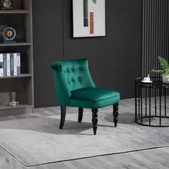 HOMCOM Velvet-Feel Wingback Accent Chair, with Wooden Legs - Green - 2