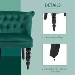 HOMCOM Velvet-Feel Wingback Accent Chair, with Wooden Legs - Green - 4