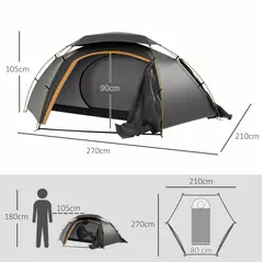 Outsunny Aluminium Frame Camping Tent Dome Tent with Removable Rainfly, 2000mm Waterproof, for 1-2 Man, Grey - 3