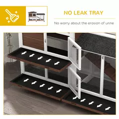 PawHut Wooden Two-Tier Pet Hutch with Wheels, Run - Brown - 7