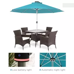 Outsunny 3m Parasol, with Solar-Powered LED Lights - Blue - 8