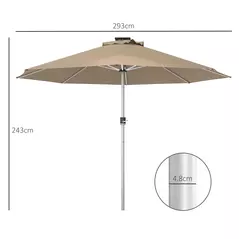 Outsunny 3m Parasol, with Solar-Powered LED Lights - Khaki - 3